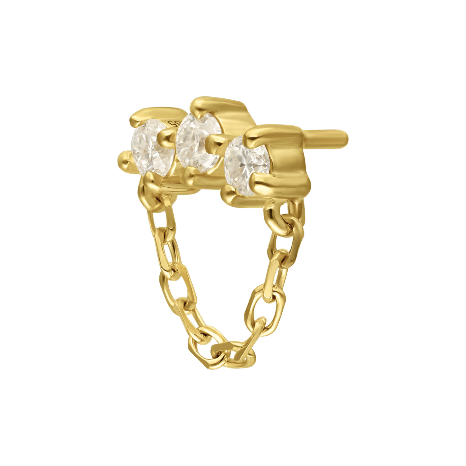 Aro de 14K Gold con Moissanite y cadena Aro de oro con piedras de Moissanite y cadena sobre fondo blanco