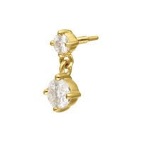 14K Gold Moissanite Accesorio con Colgante Accesorio dorado con dos cristales Moissanite claros sobre fondo blanco