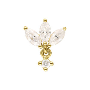 Colgante Lotus dorado con tres brillantes piedras de Moissanita sobre fondo blanco