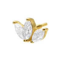 Accesorio Flor de Lotus dorado con tres cristales brillantes sobre fondo blanco