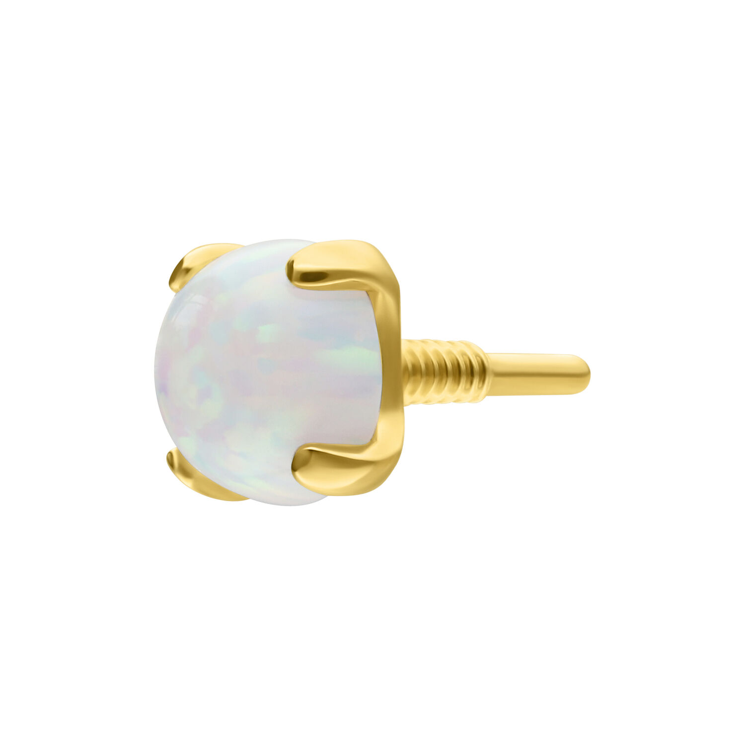 Colgante dorado con ópalo sintético redondo sobre fondo blanco