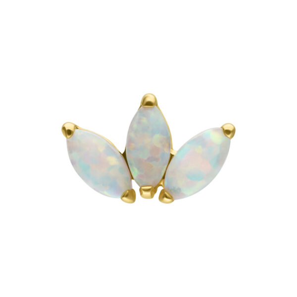 Accesorio Lotus dorado con ópalo sintético sobre fondo blanco