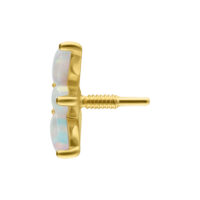 14K Gold Lotus Accesorio con Opalo para rosca interna Accesorio de 14K Gold con diseño Lotus y ópalo sintético sobre fondo blanco