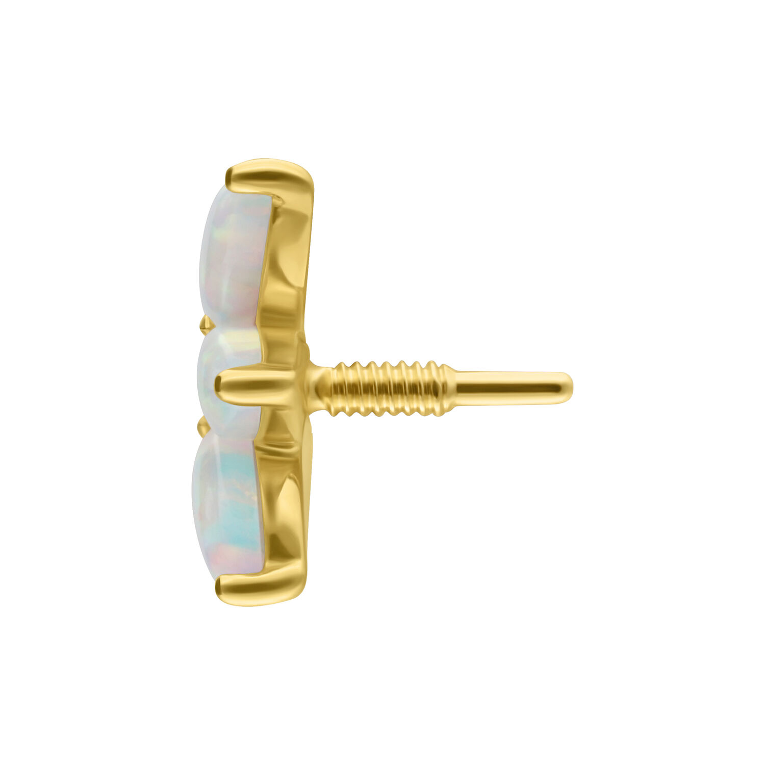 14K Gold Lotus Accesorio con Opalo para rosca interna Accesorio de 14K Gold con diseño Lotus y ópalo sintético sobre fondo blanco