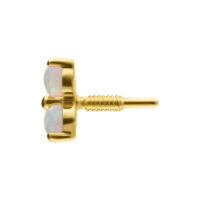 Aro de 14K Gold con tres opales sintéticos sobre fondo blanco