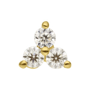 Aro de piercing dorado 14K con cristales de Moissanita sobre fondo blanco