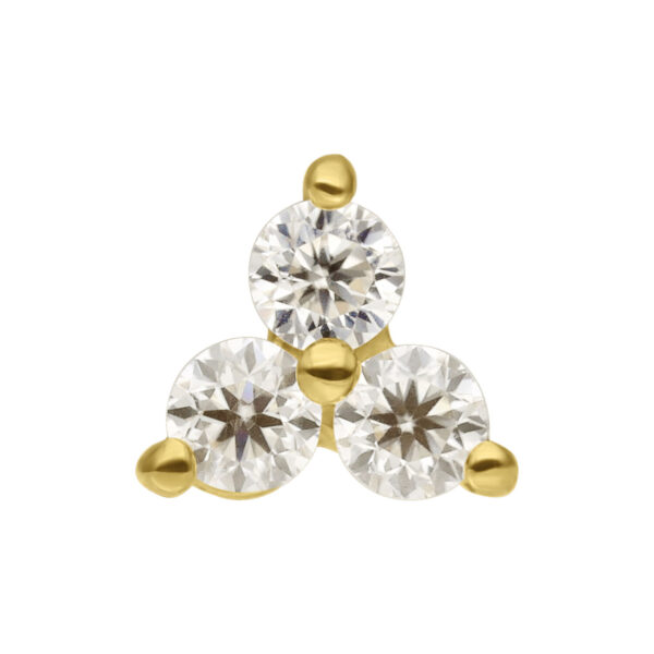 Colgante Trinity en Oro 14K con tres piedras de Moissanita sobre fondo blanco