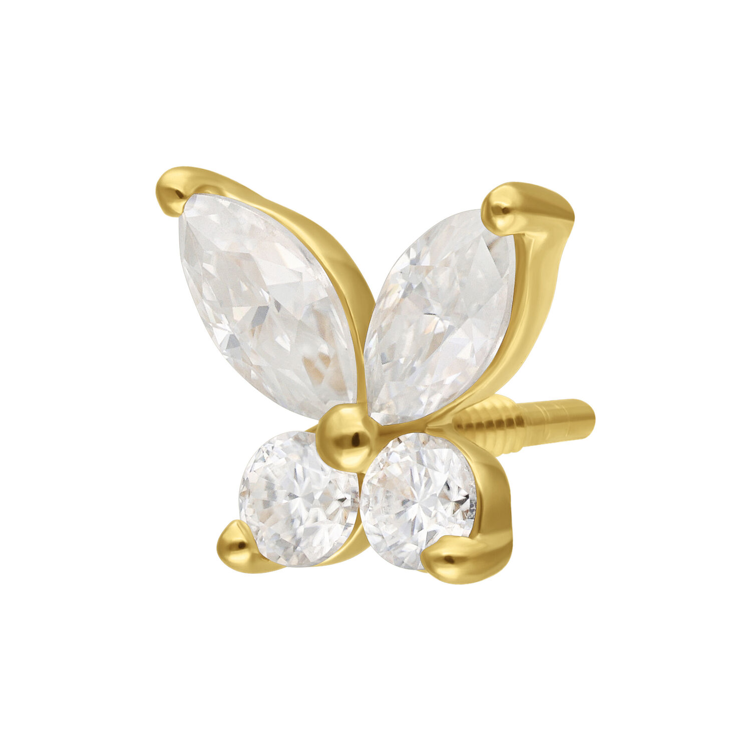Colgante de Mariposa de Moissanita en Oro 14K Colgante de mariposa dorado con brillantes piedras de Moissanita sobre fondo blanco