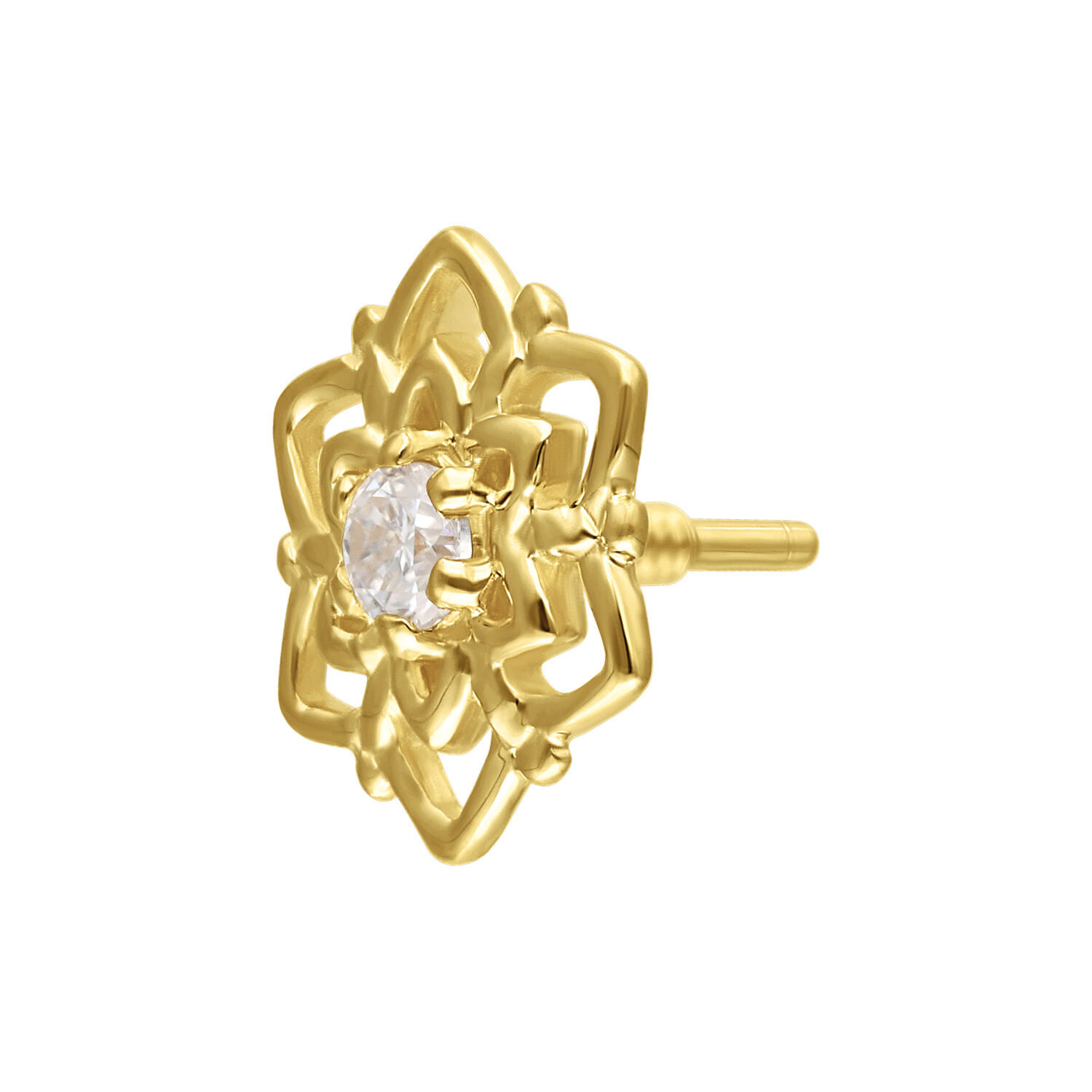 Aro de flor de oro con Moissanite sobre fondo blanco