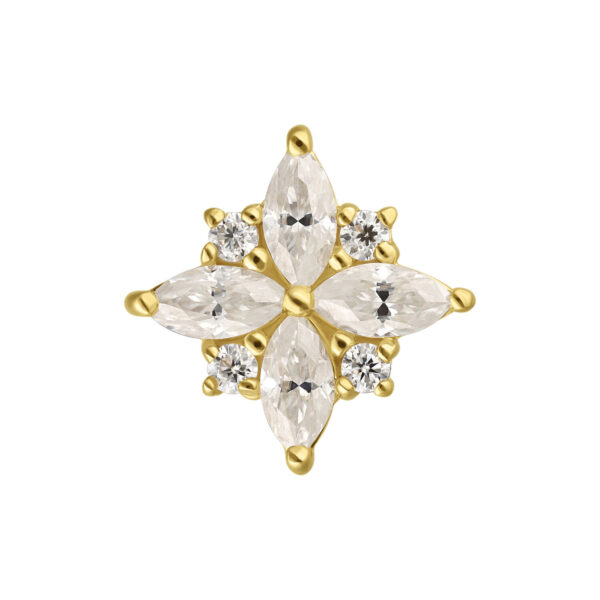 Aro de flor de oro con Moissanite sobre fondo blanco