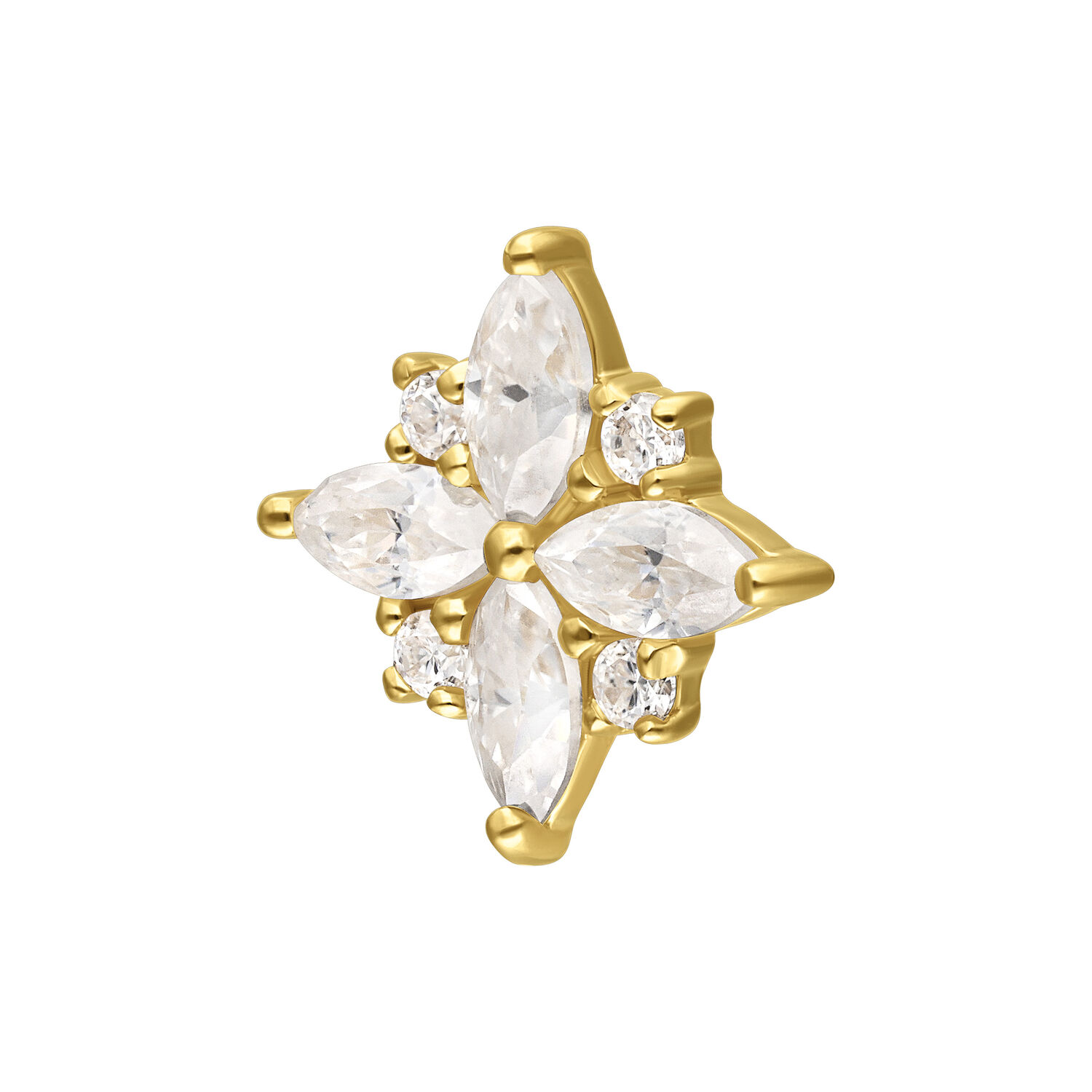 Aro de flor de oro con cristales de Moissanite sobre fondo blanco