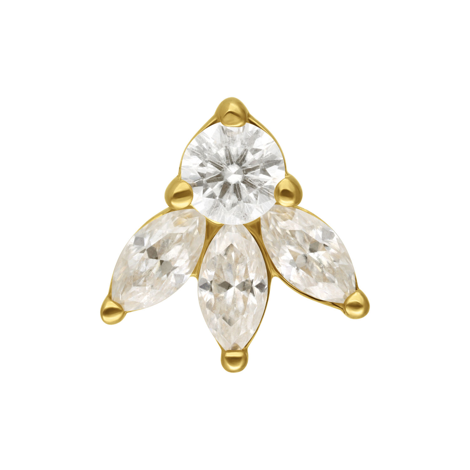 Aro de 14K Gold con Moissanite en forma de loto Aro de loto de oro con piedras de Moissanite sobre fondo blanco