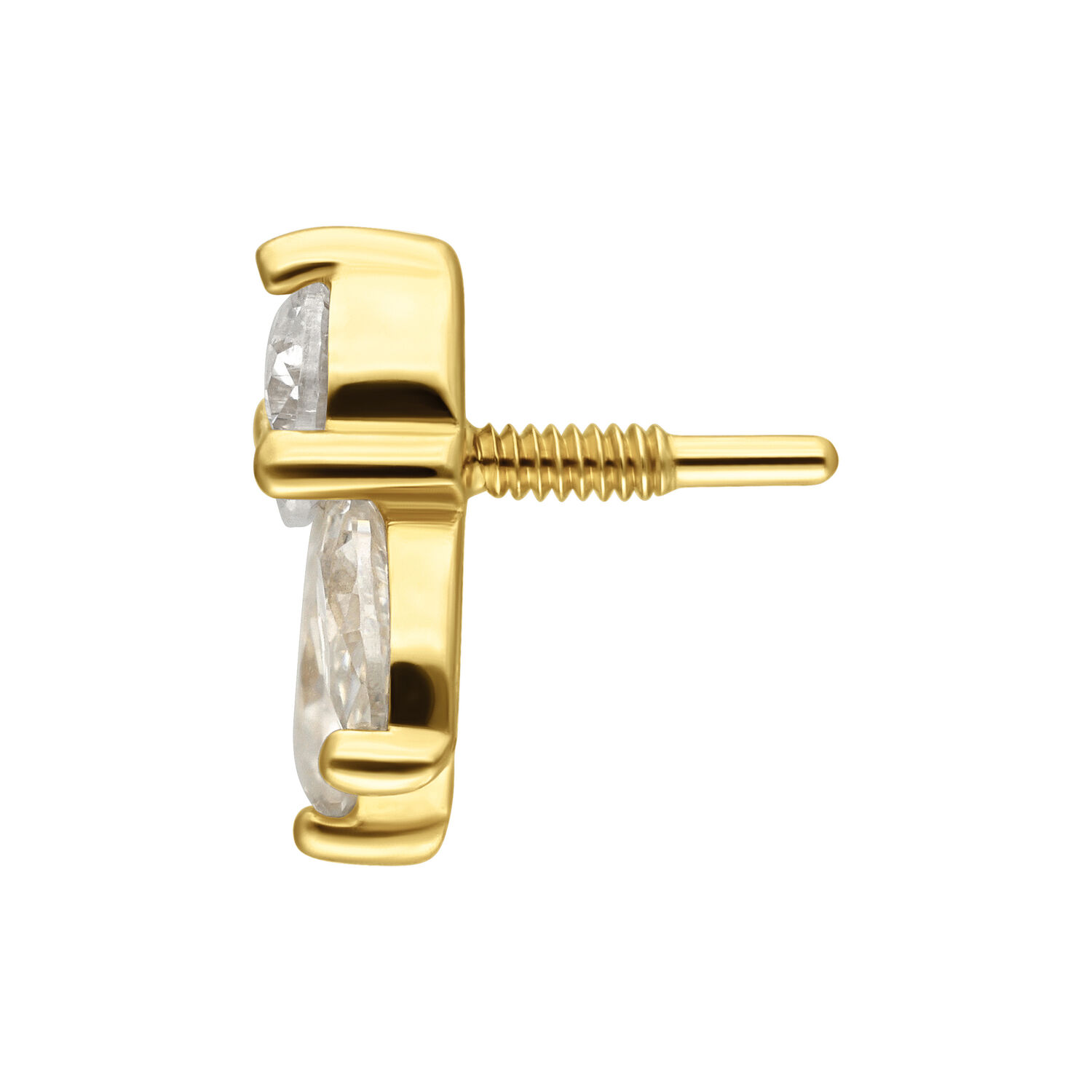 Aro de 14K Gold con Moissanite en forma de loto Vista lateral de aro de loto de oro con piedra de Moissanite sobre fondo blanco