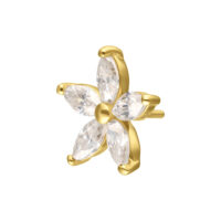 Aro de flor de oro con piedras de Moissanite brillantes sobre fondo blanco