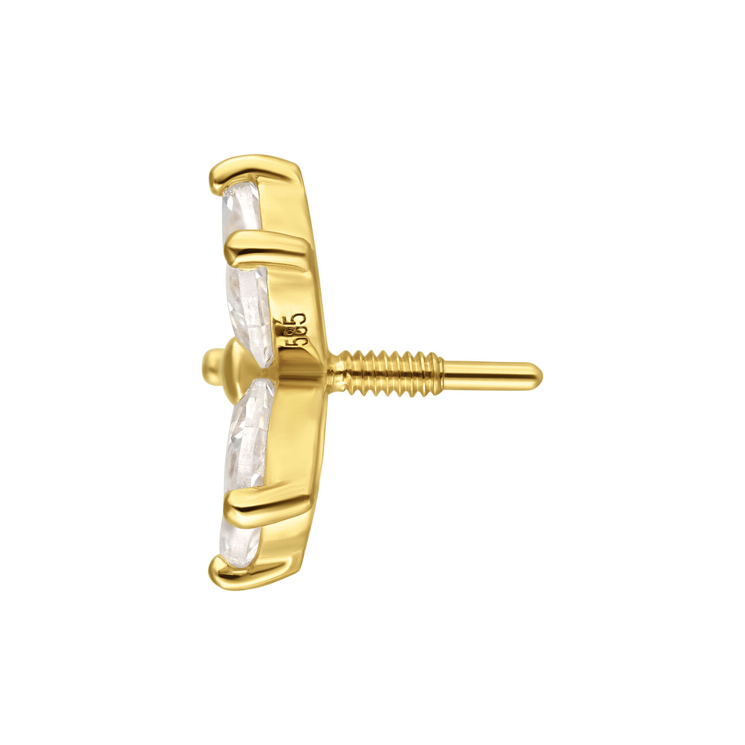 Aro de flor de oro con piedras de Moissanite brillantes sobre fondo blanco