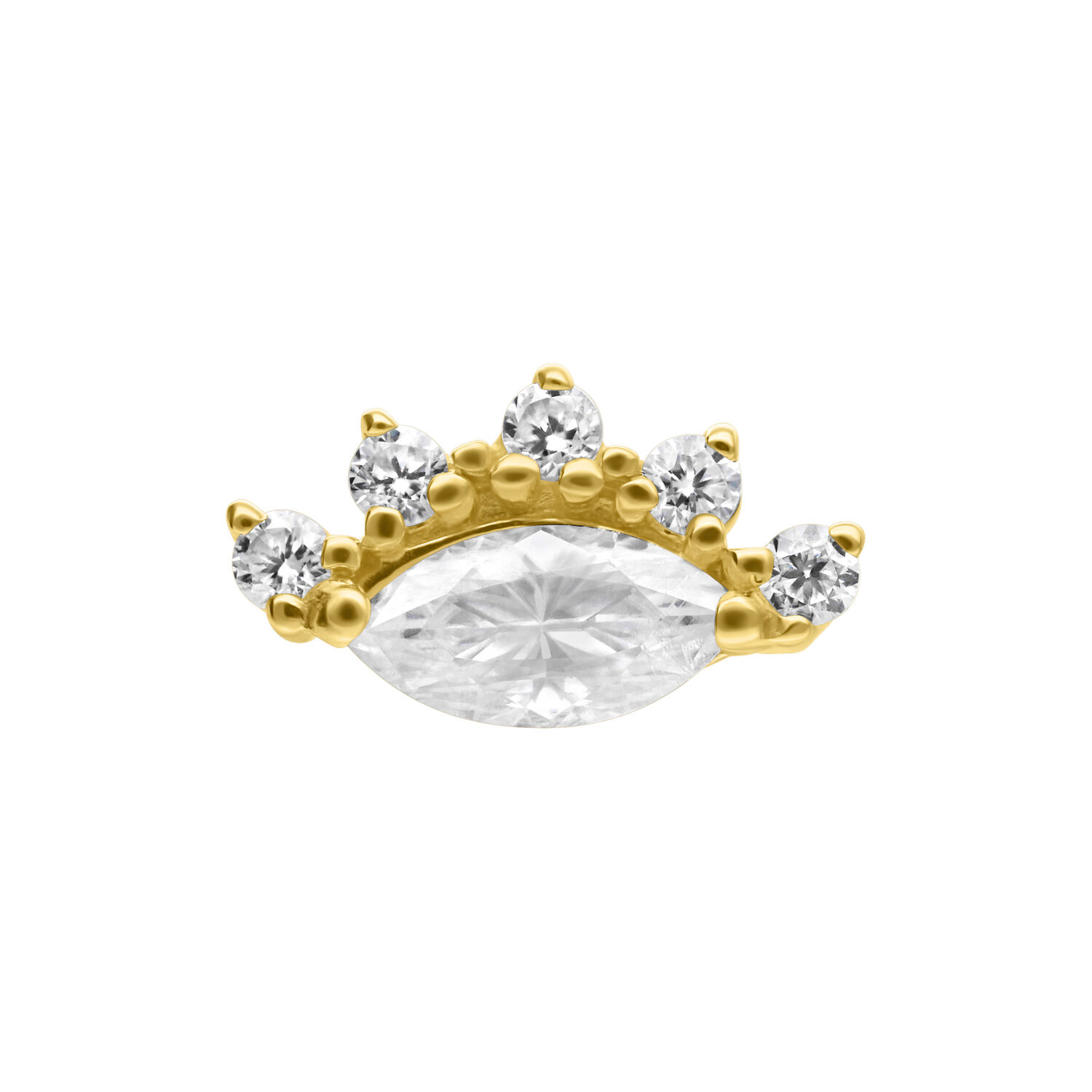 Aro de 14K Gold con Moissanite y diseño de corona Aro de 14K Gold con piedras de Moissanite sobre fondo blanco