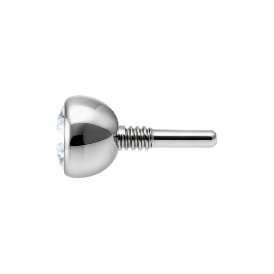 Labret de plata con cristal claro, bola de 2,5 mm, sobre fondo blanco