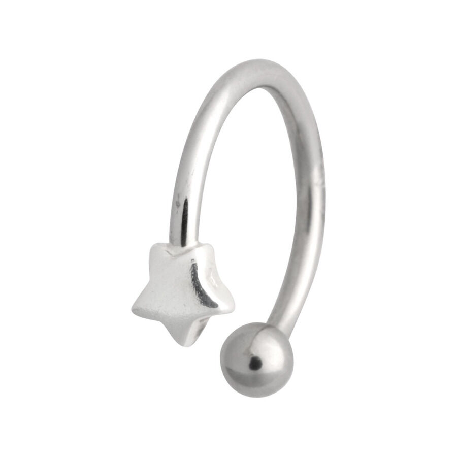 Circular Barbell plateado con extremo de estrella y bola sobre fondo blanco