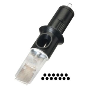 Cabezal Magnum negro con 13 agujas, 0,35 mm de grosor sobre fondo blanco