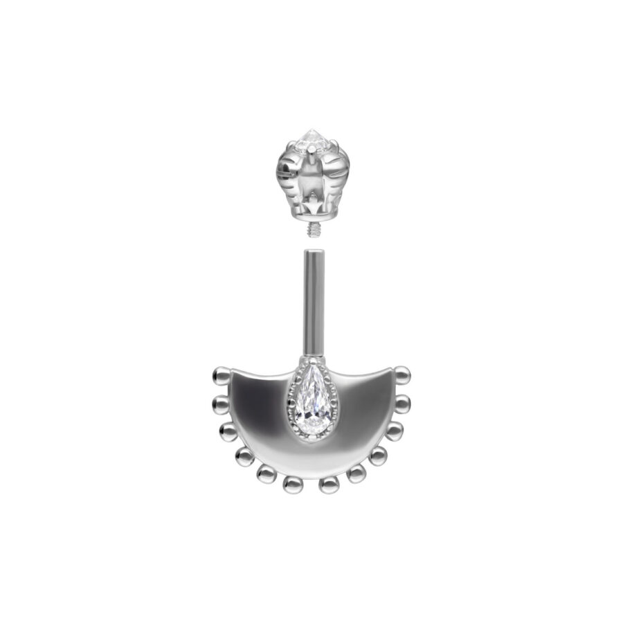 Barra Helix de plata con piedra cristalina sobre fondo blanco