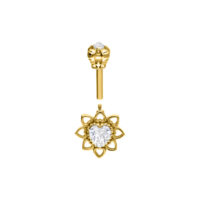 Barbell Helix dorado con cristal en forma de corazón, fondo de estudio