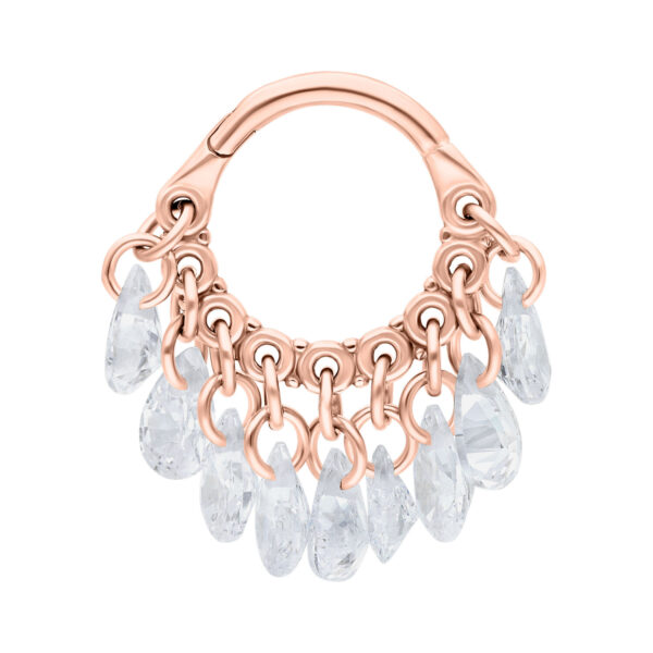 Clicker de piercing de oro rosa con cristales claros colgantes