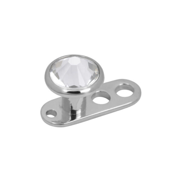 Ancla Dermal plateada de titanio con cristal claro, tres agujeros