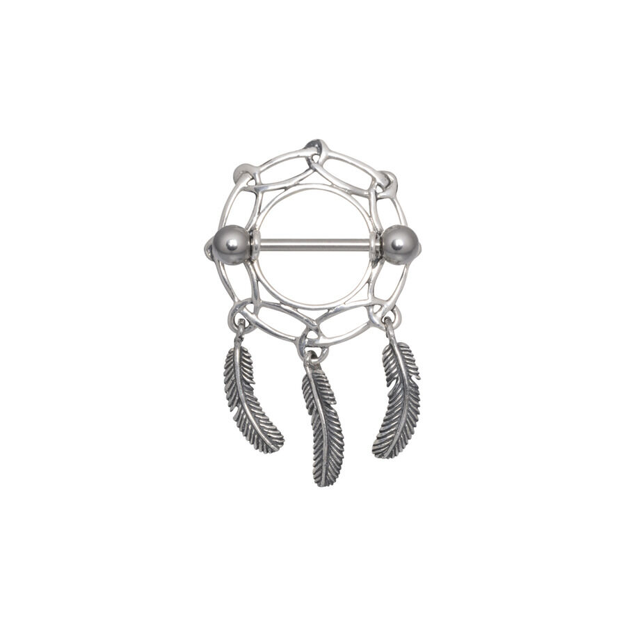 Barra de pezón Dreamcatcher plateada Barra de pezón plateada con diseño de Dreamcatcher y tres plumas