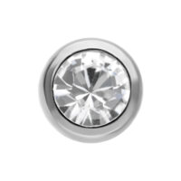 Accesorio de titanio plateado con piedra de cristal claro sobre fondo blanco