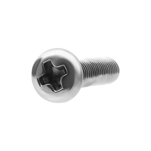 Tornillo de repuesto plateado de acero quirúrgico 316L con 8,0 mm de longitud y 2,5 mm de grosor sobre fondo blanco