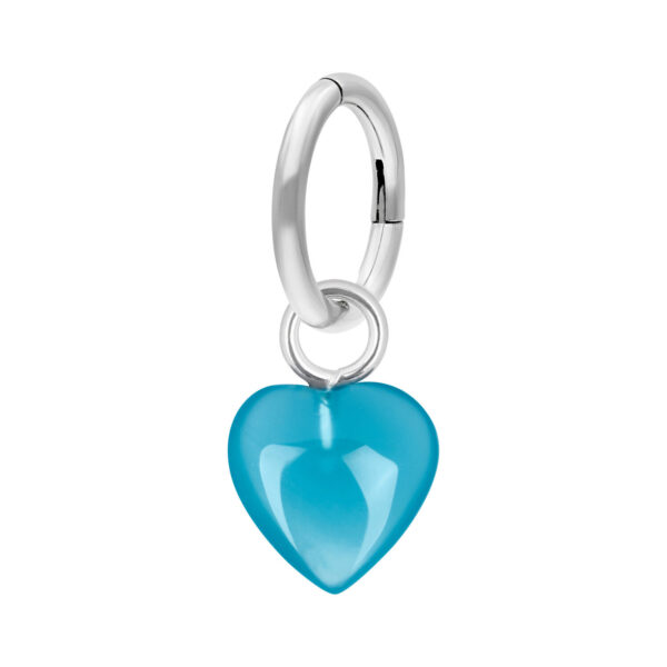 Anillo de ombligo plateado con colgante de corazón azul, 7 mm