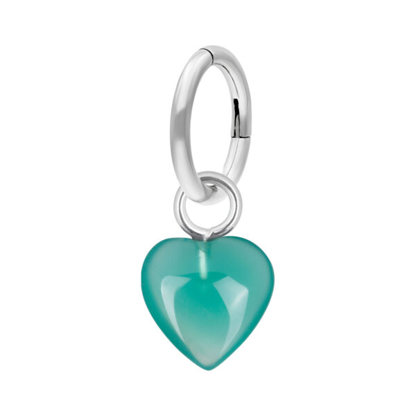 Anillo de ombligo plateado con colgante de corazón verde, 7 mm