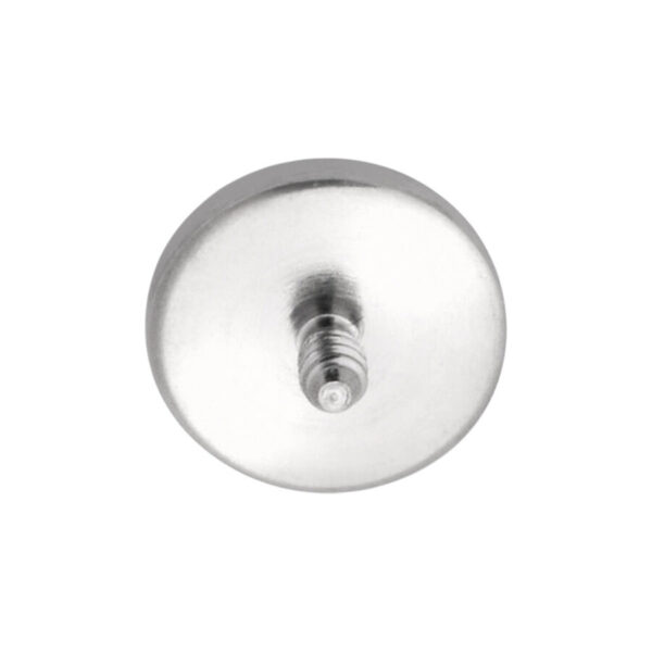 Disco Micro de Titanio Plateado para Piercing con rosca externa sobre fondo blanco