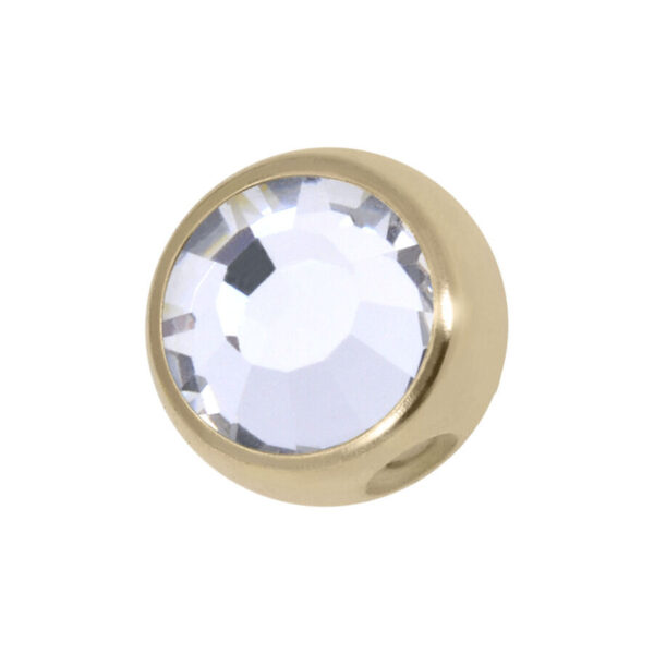 Bola de titanio dorada, 5mm, con piedra cristalina sobre fondo blanco