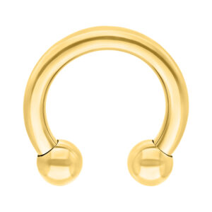 Barbell Circular Dorado con 10mm de diámetro interno y bolas de 6mm sobre fondo blanco