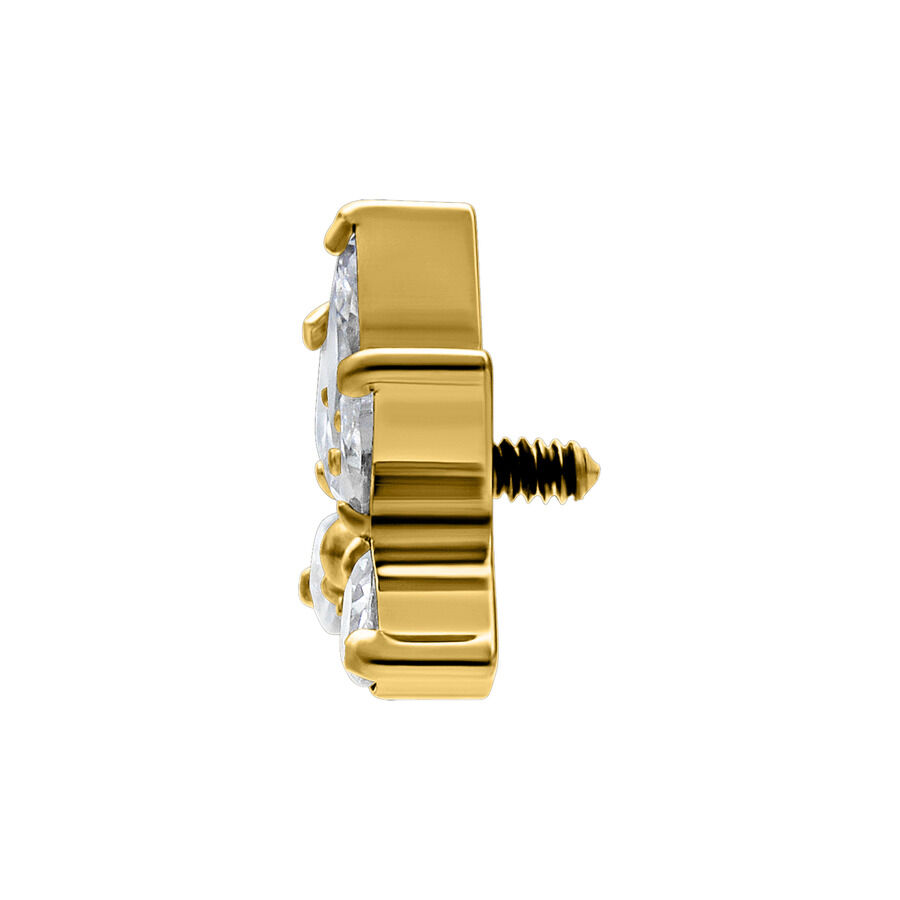Jamelia accesorio rosca interna oro 6mm Accesorio de piercing dorado con cristales claros sobre fondo blanco