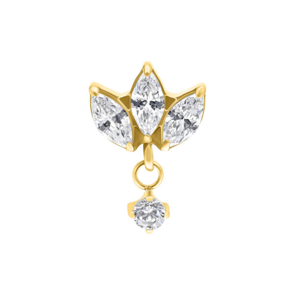 Aplique de piercing dorado con cristales claros sobre fondo blanco