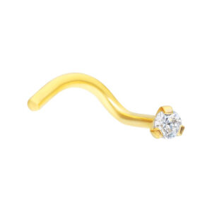 Piercing nasal dorado de titanio con cristal claro sobre fondo blanco