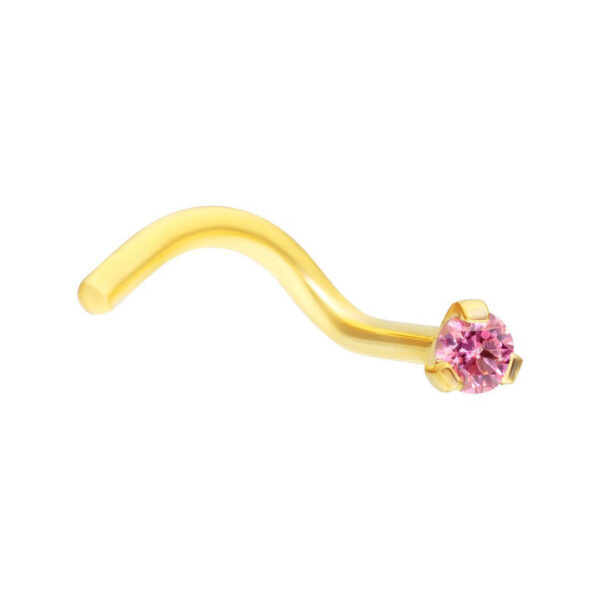 Piercing de oro para la nariz de titanio con cristal rosa sobre fondo blanco