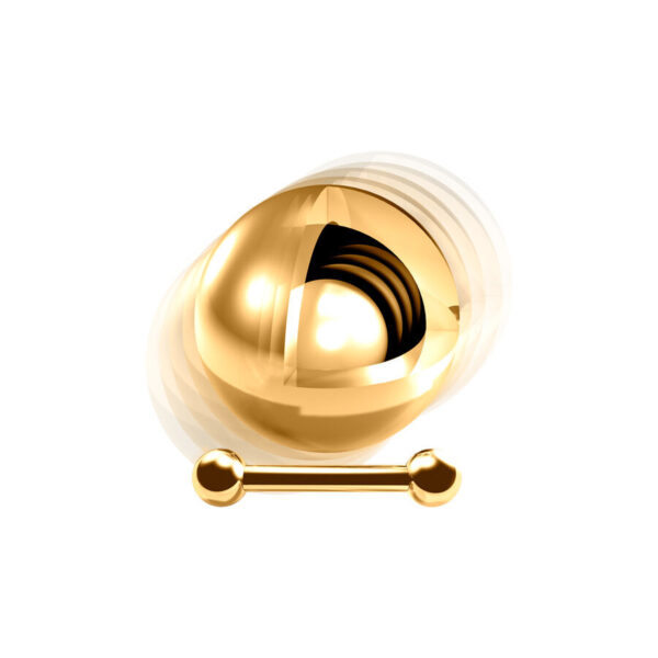 Barbell de titanio dorado con bolas redondas sobre fondo blanco