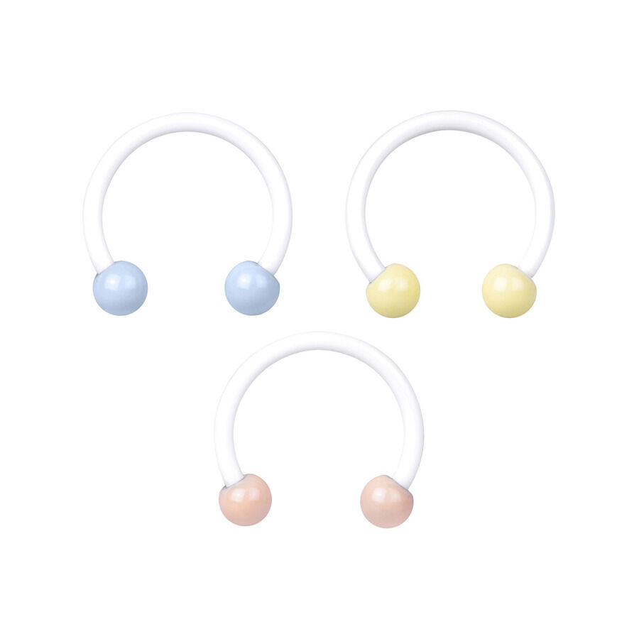 Tres coloridos Circular Barbells en tonos pastel sobre fondo blanco