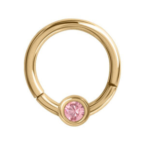 Anillo de piercing dorado con cristal rosa, diámetro 7mm