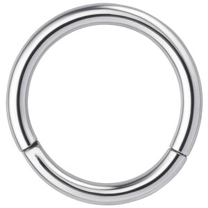 Silberner Hinged Segmentring aus Chirurgenstahl auf weißem Hintergrund