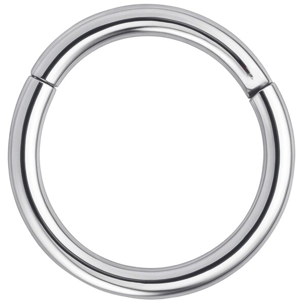 Anillo segmentado plateado de acero quirúrgico sobre fondo blanco