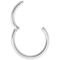 Anillo segmentado articulado plateado de acero quirúrgico sobre fondo blanco