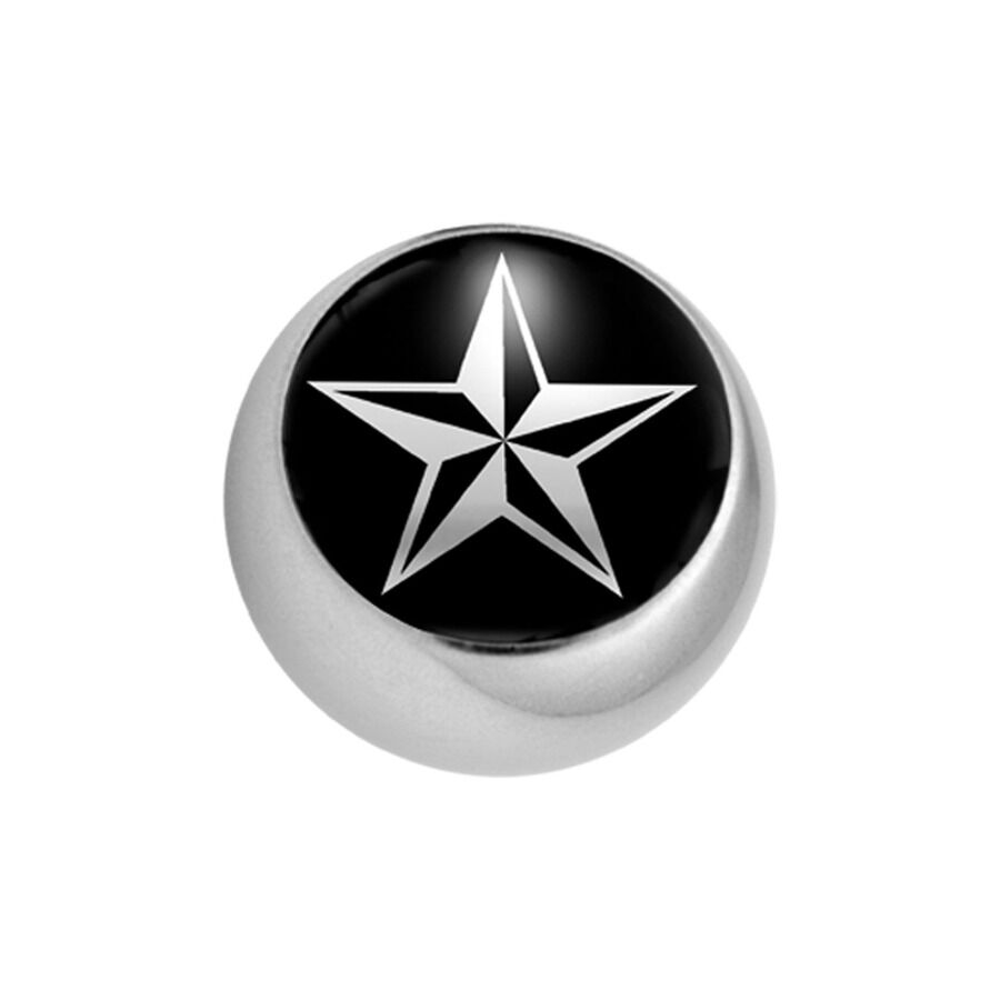 Wildcat® Titan Ball con diseño de estrella Accesorio redondo de titanio con fondo negro y estrella plateada