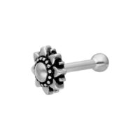 Barbell Piercing de Girasol Plateado Barbell Piercing plateado con diseño de girasol sobre fondo blanco
