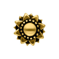 Piercing Barbell de Oro con Girasol para la Oreja Piercing Barbell de Oro con Girasol de acero quirúrgico sobre fondo blanco