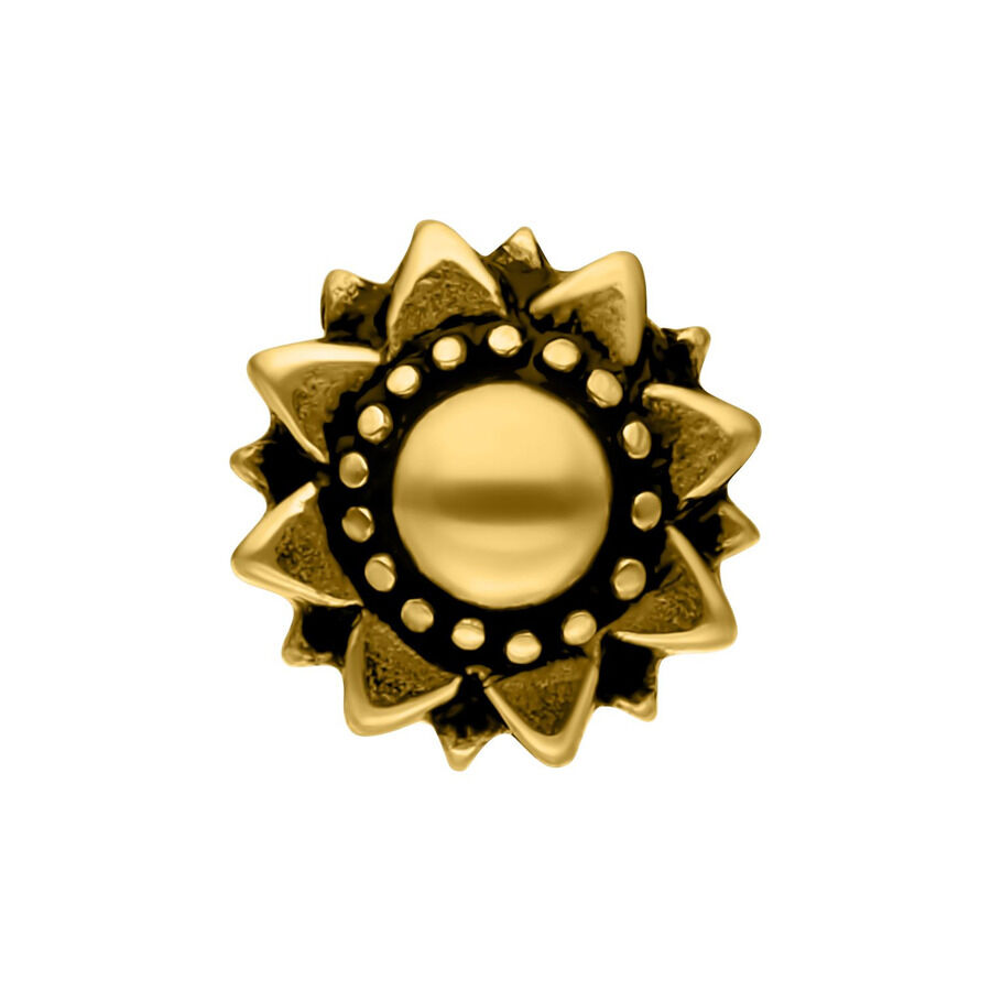 Piercing Barbell de Oro con Girasol para la Oreja Piercing Barbell de Oro con Girasol de acero quirúrgico sobre fondo blanco