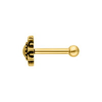 Sunflower Barbell para Oreja de Oro Sunflower Barbell de oro para oreja con cierre de bola sobre fondo blanco